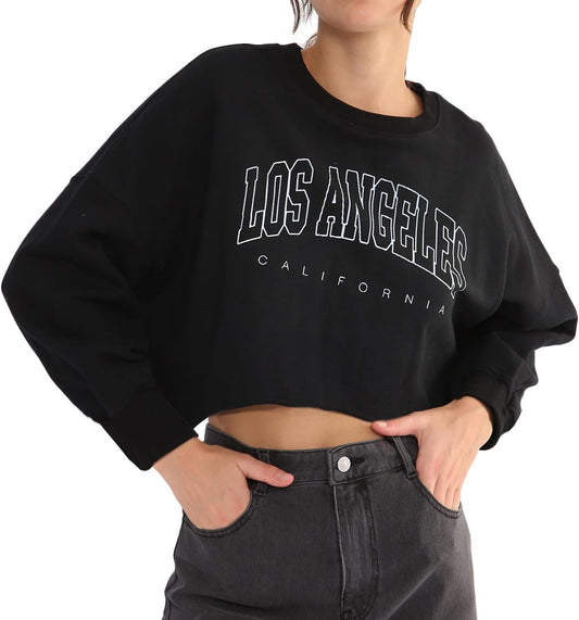 Women’s Pullover Letter Printed Oversized Cropped Sweatshirt