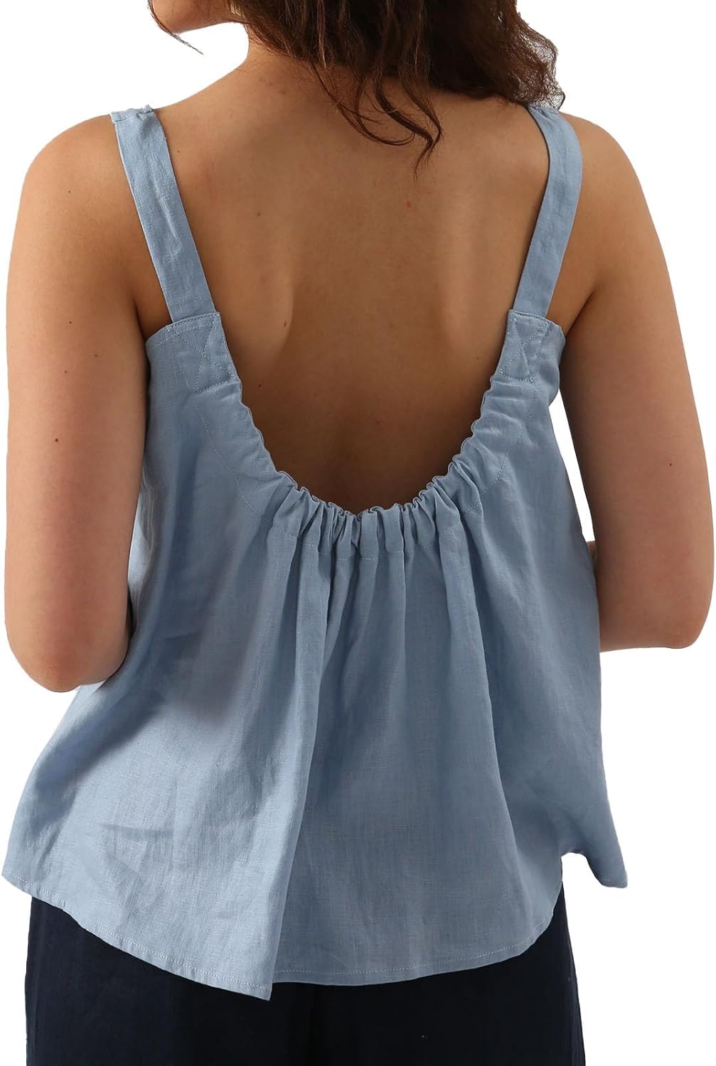 Women's 100% Linen Square Neck Sleeveless Tank Tops