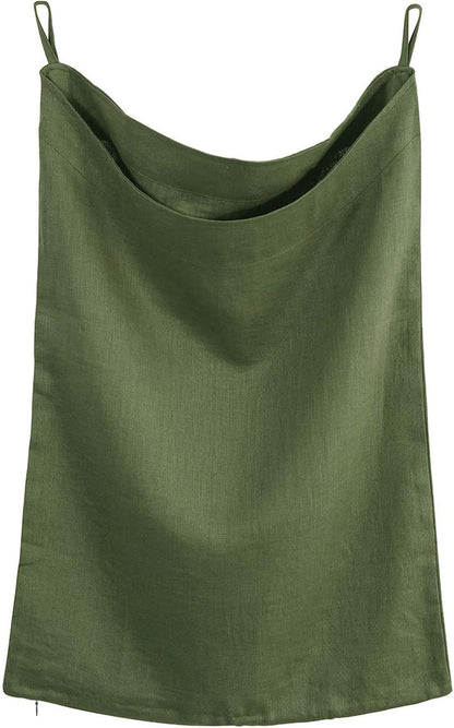 100% Linen Over The Door Laundry Hanging Hamper Bag with Bottom Zipper