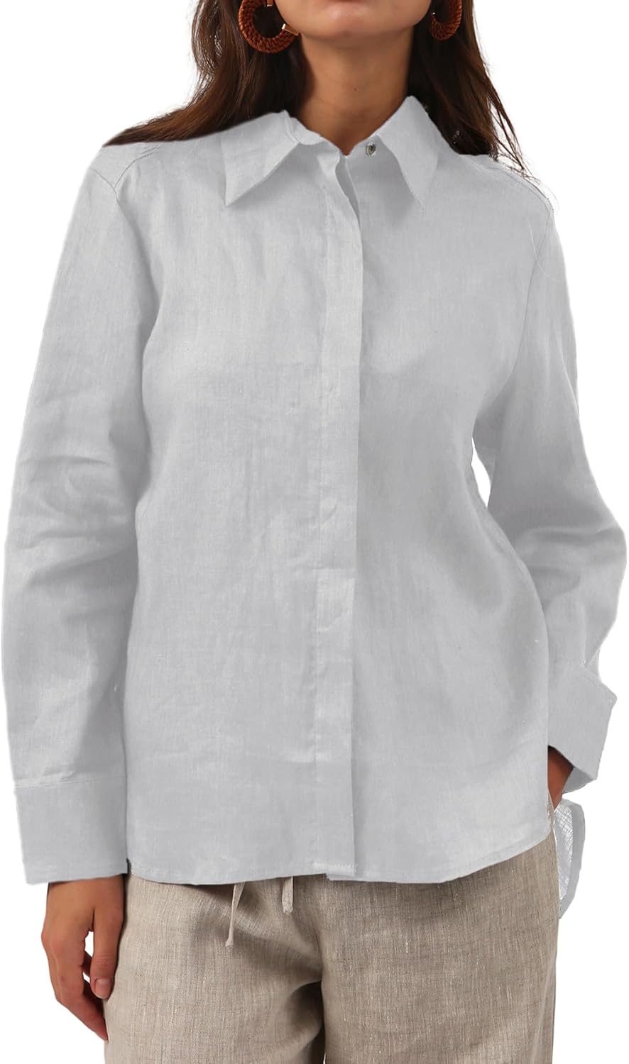 Women' s 100% Linen Button Down Shirt