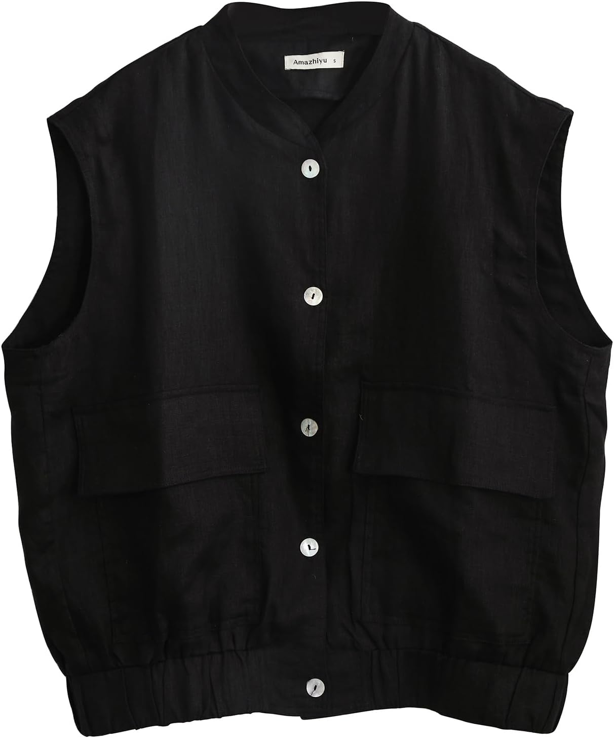 Women' s 100% Linen Sleeveless Button Up Vest Coat