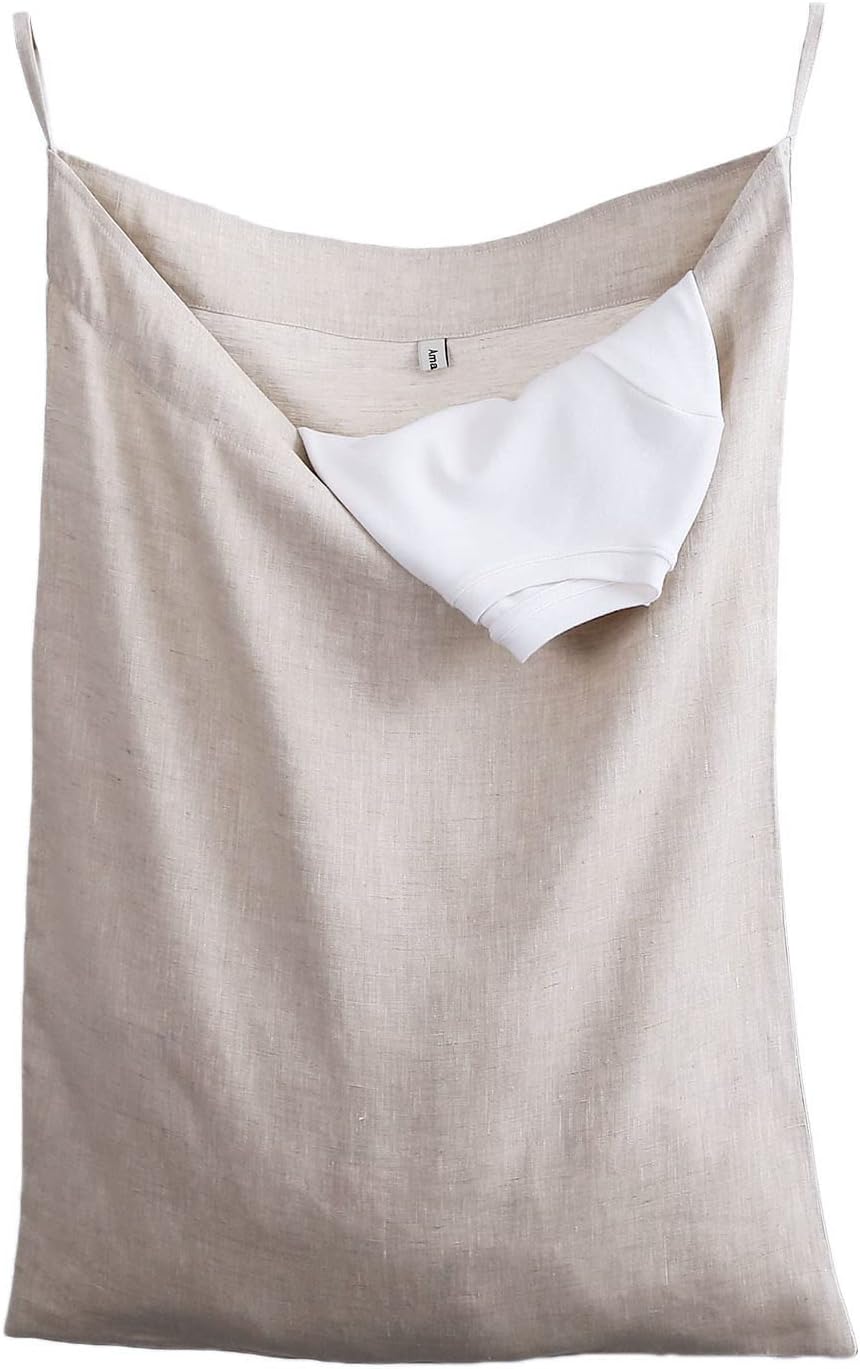 100% Linen Over The Door Laundry Hanging Hamper Bag