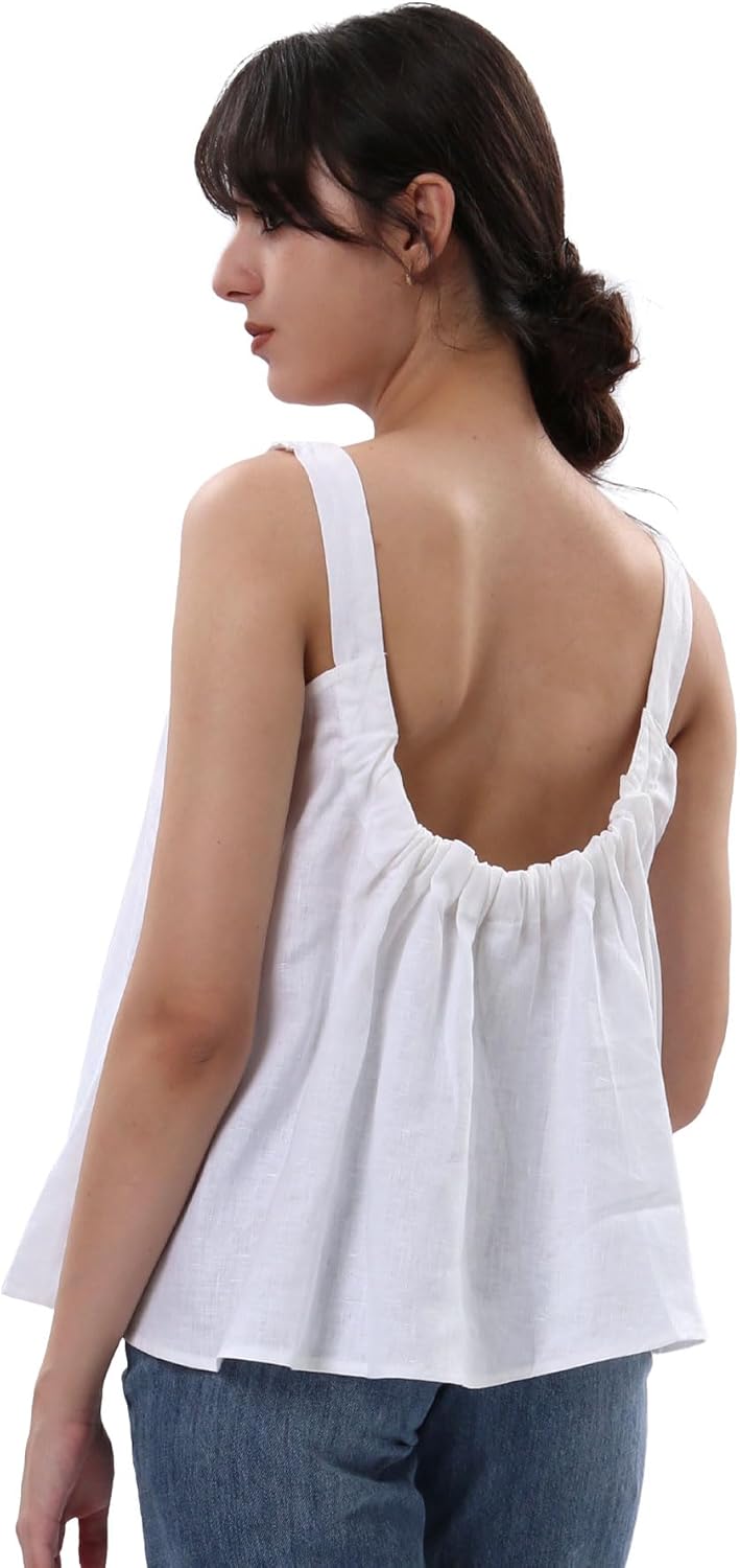 Women's 100% Linen Square Neck Sleeveless Tank Tops