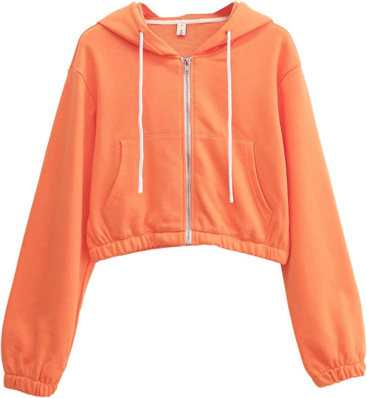 Women's Cropped Zip up Hoodie with Pockets