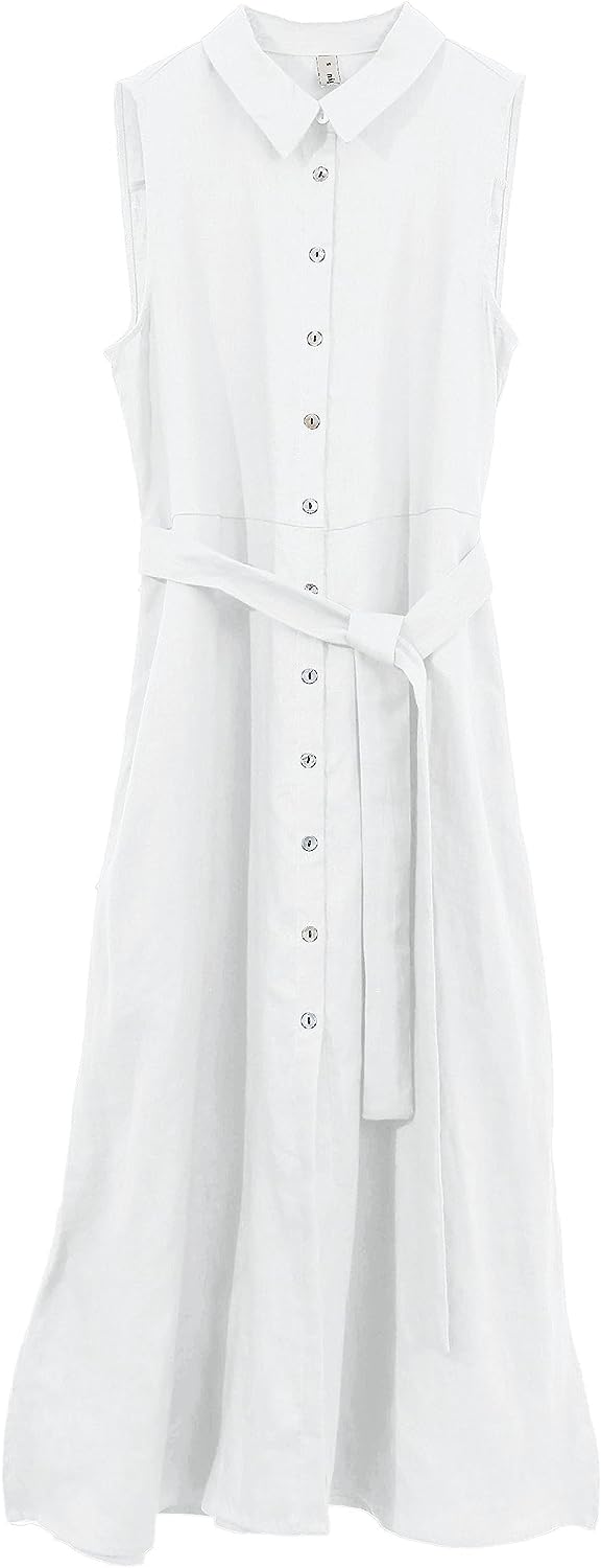 Pure Linen Button Down Midi Dresses