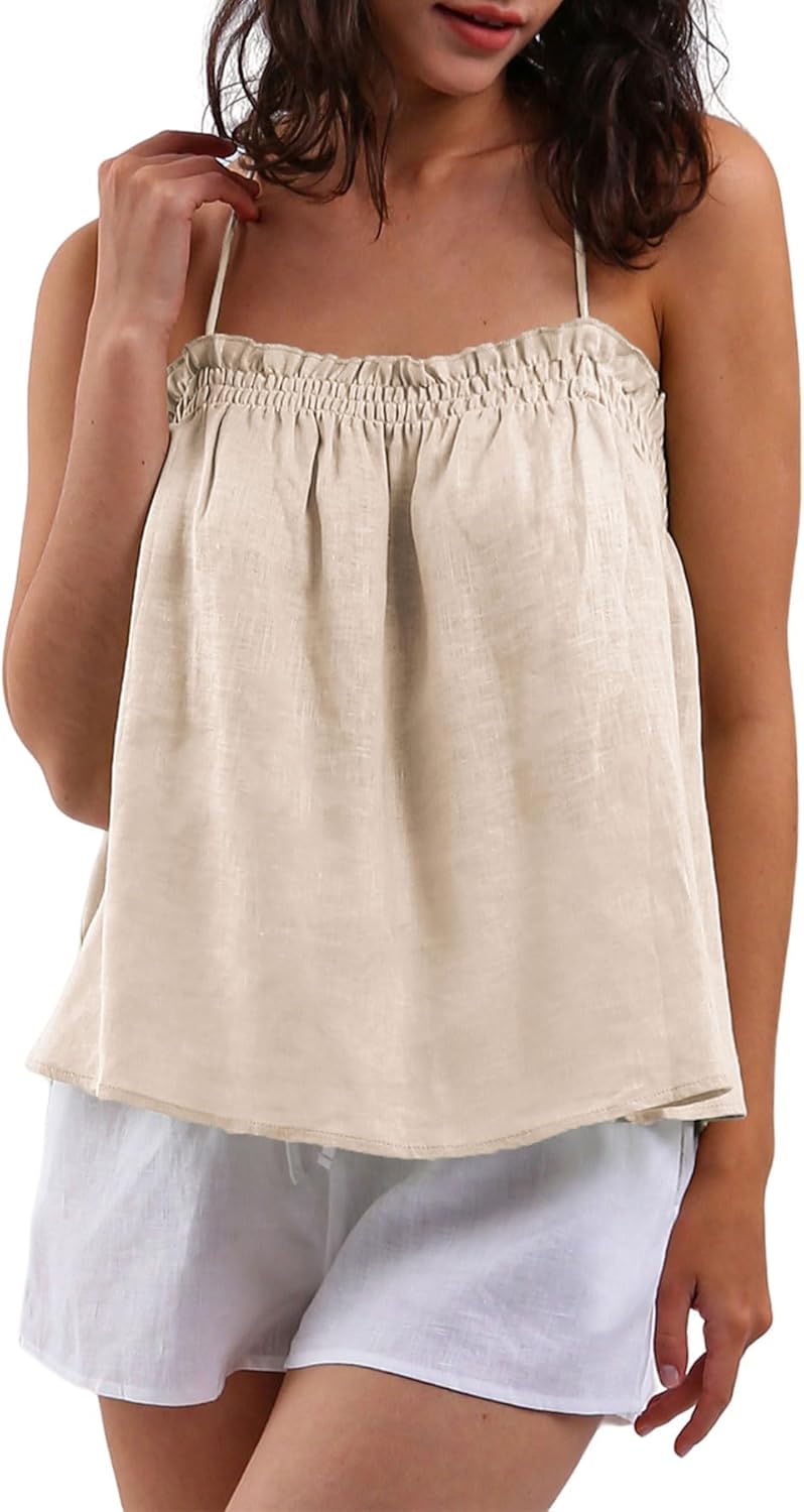 Women's 100% Linen Self-tie Halter Cami Tops