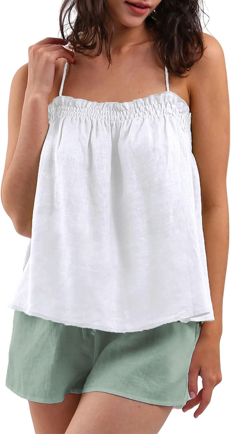 Women's 100% Linen Self-tie Halter Cami Tops