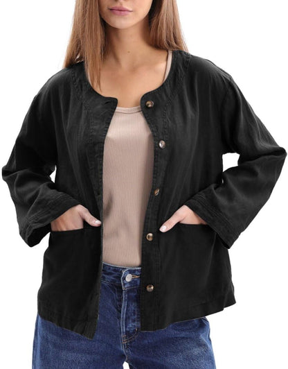 Women's 100% Linen 3/4 Sleeve Button Up Cardigan