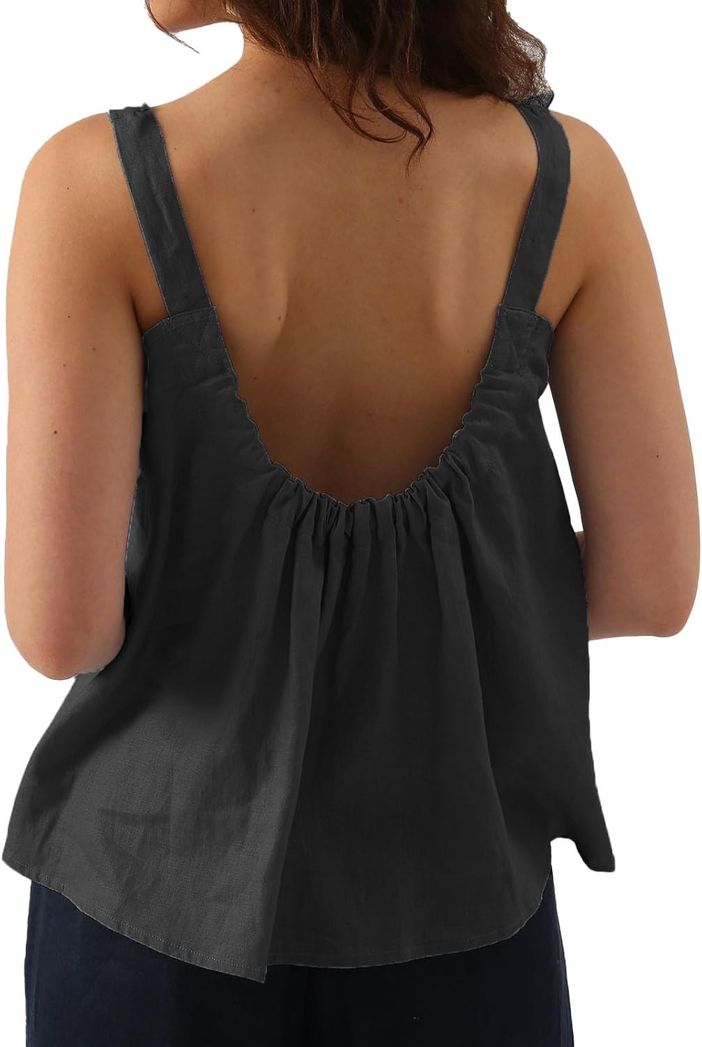Women's 100% Linen Square Neck Sleeveless Tank Tops