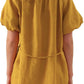 Women’s Pure Linen Puff Sleeve V Neck Mini Dress