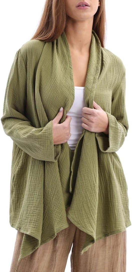 Women's Cotton Gauze Draped Open Asymmetric Cardigan