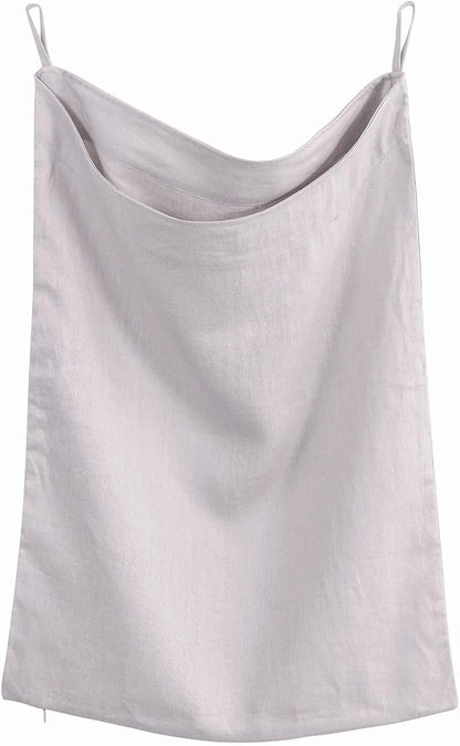100% Linen Over The Door Laundry Hanging Hamper Bag with Bottom Zipper