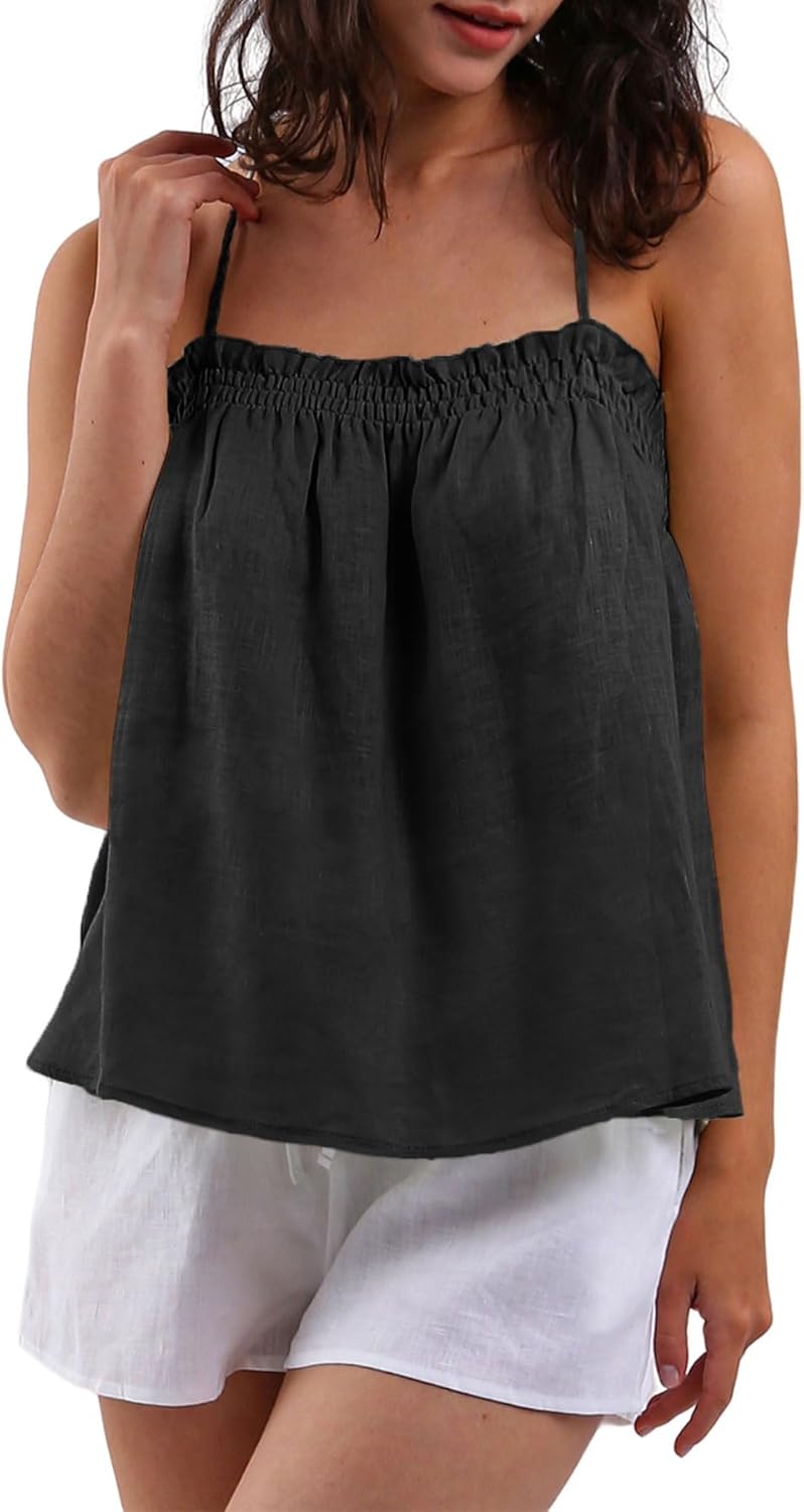 Women's 100% Linen Self-tie Halter Cami Tops