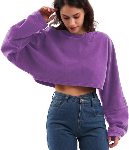 Women's Acid Washed High Cropped Sweatshirt