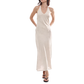 Amazhiyu Women's 100% Linen Splits Bodycon Halter Maxi Dress