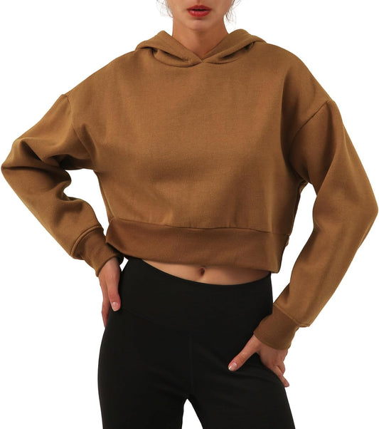 Amazhiyu Women Cropped Sweatshirt Long Sleeves Pullover Fleece Crop T
