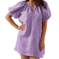 Women’s Pure Linen Puff Sleeve V Neck Mini Dress