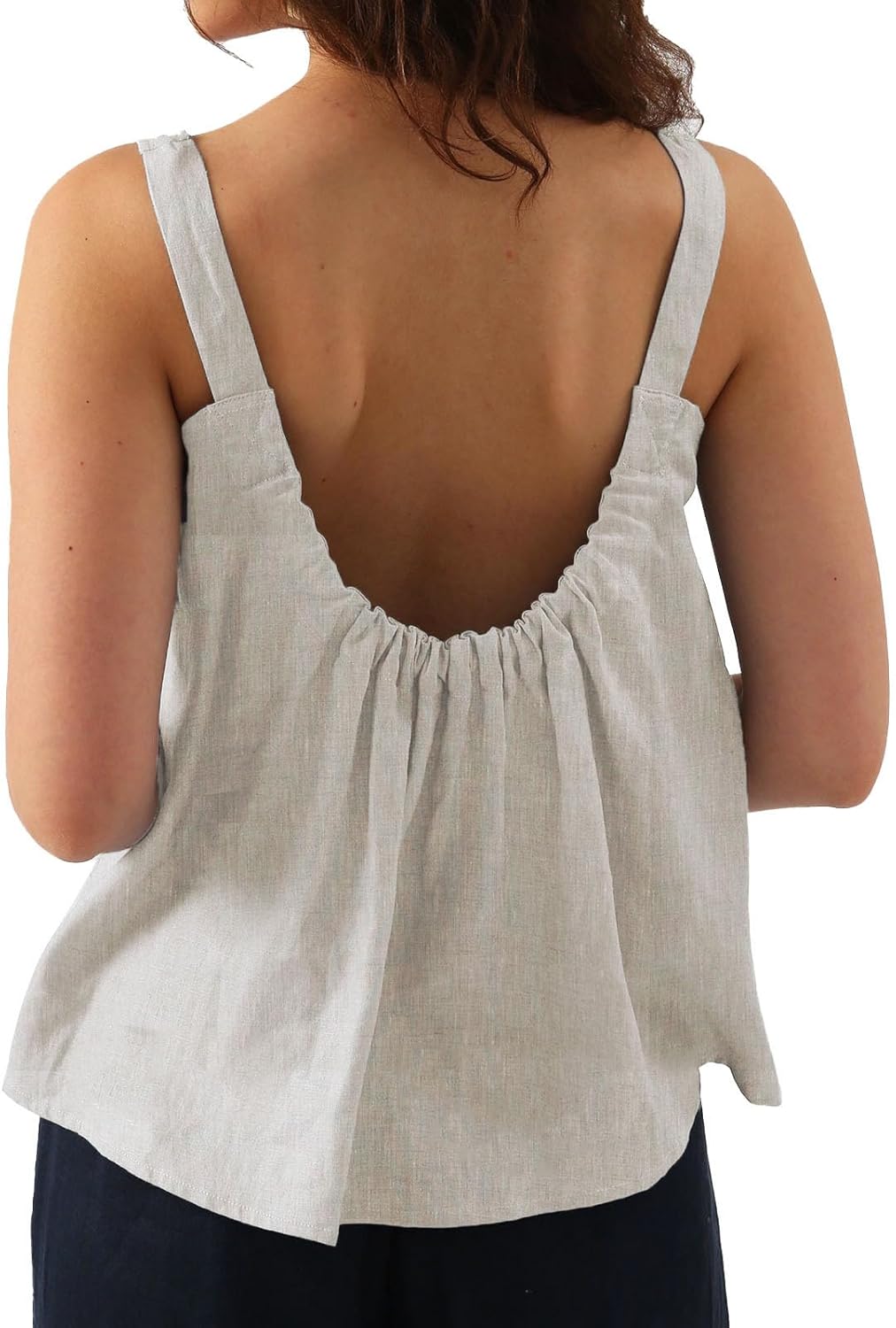 Women's 100% Linen Square Neck Sleeveless Tank Tops