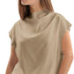 Women's Linen Cap Sleeve Cowl Neck Blouse