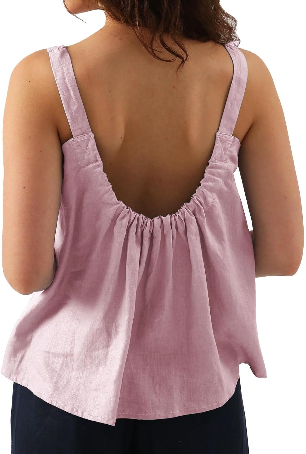 Women's 100% Linen Square Neck Sleeveless Tank Tops