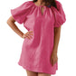 Women’s Pure Linen Puff Sleeve V Neck Mini Dress