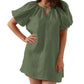 Women’s Pure Linen Puff Sleeve V Neck Mini Dress