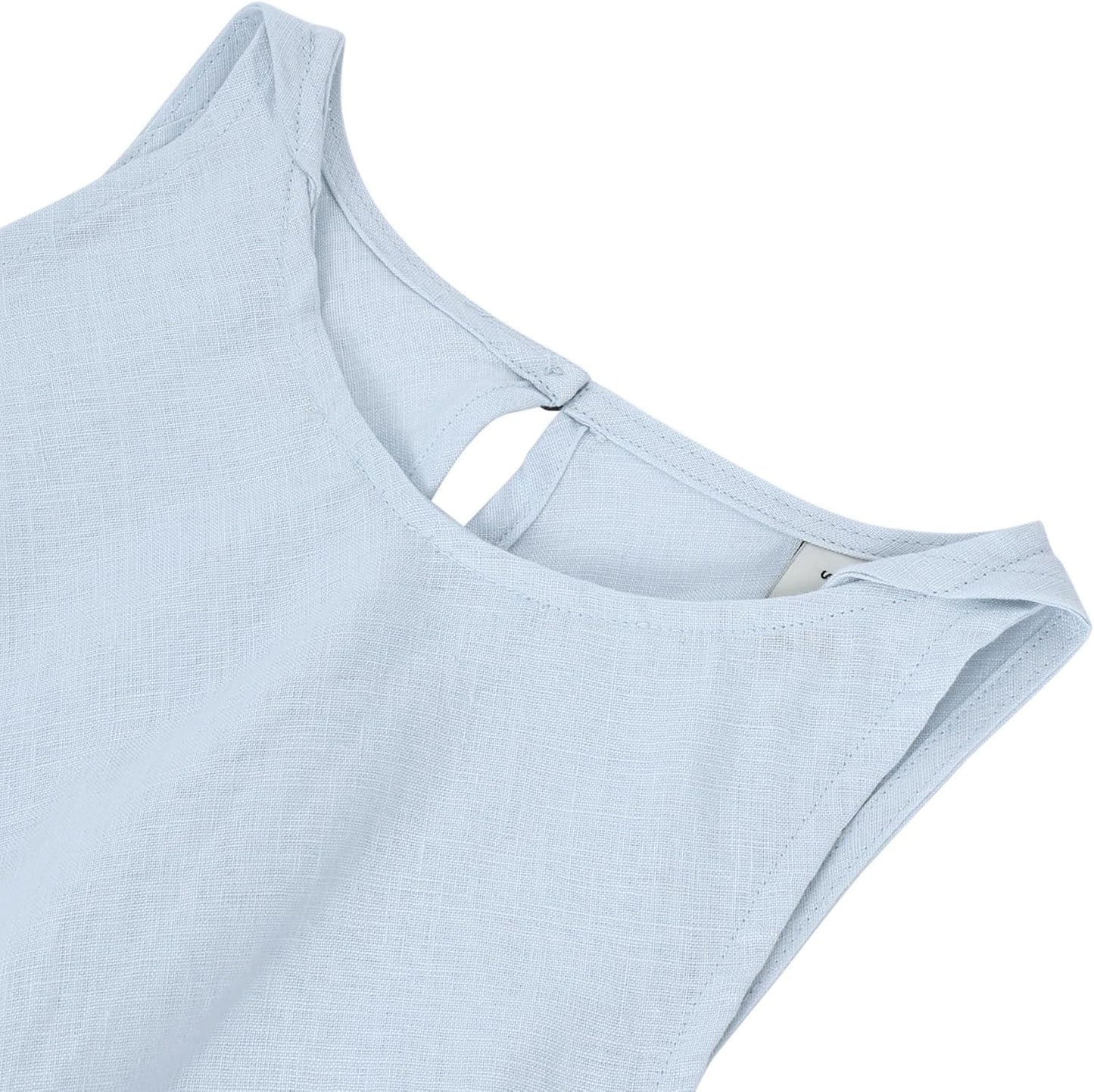 Women's 100% Linen Sleevelesss Crew Neck Mini Dresses