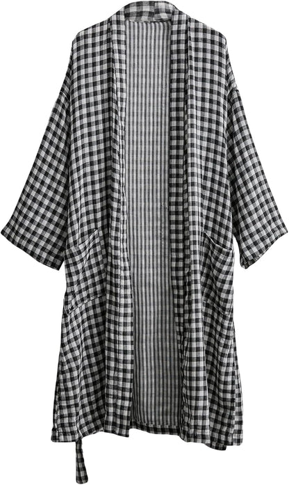 Women's Cotton Gauze Lightweight Plaid Kimono Bath Robe