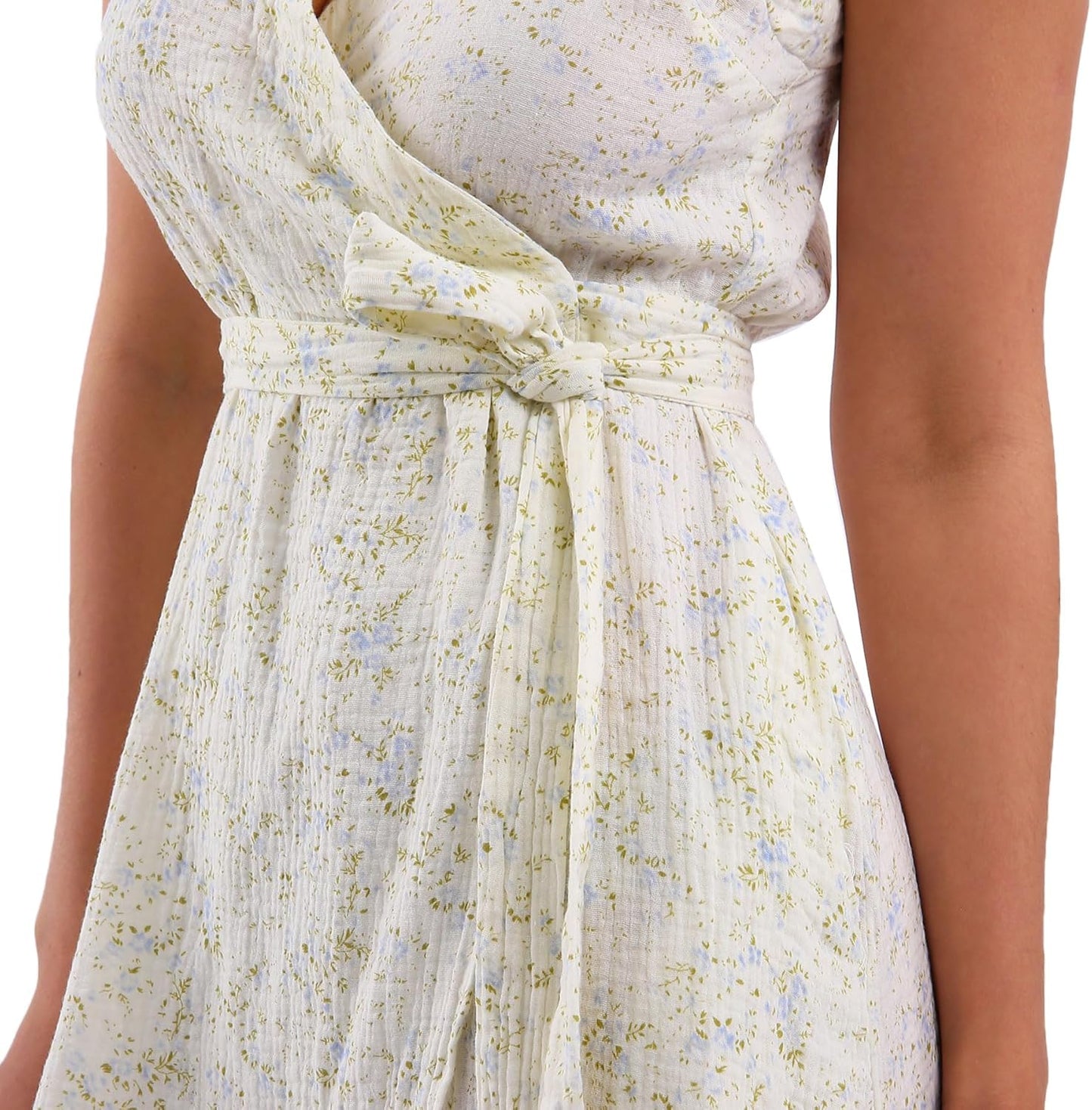 Women's Cotton Gauze Spaghetti Strap Midi Wrap Dress
