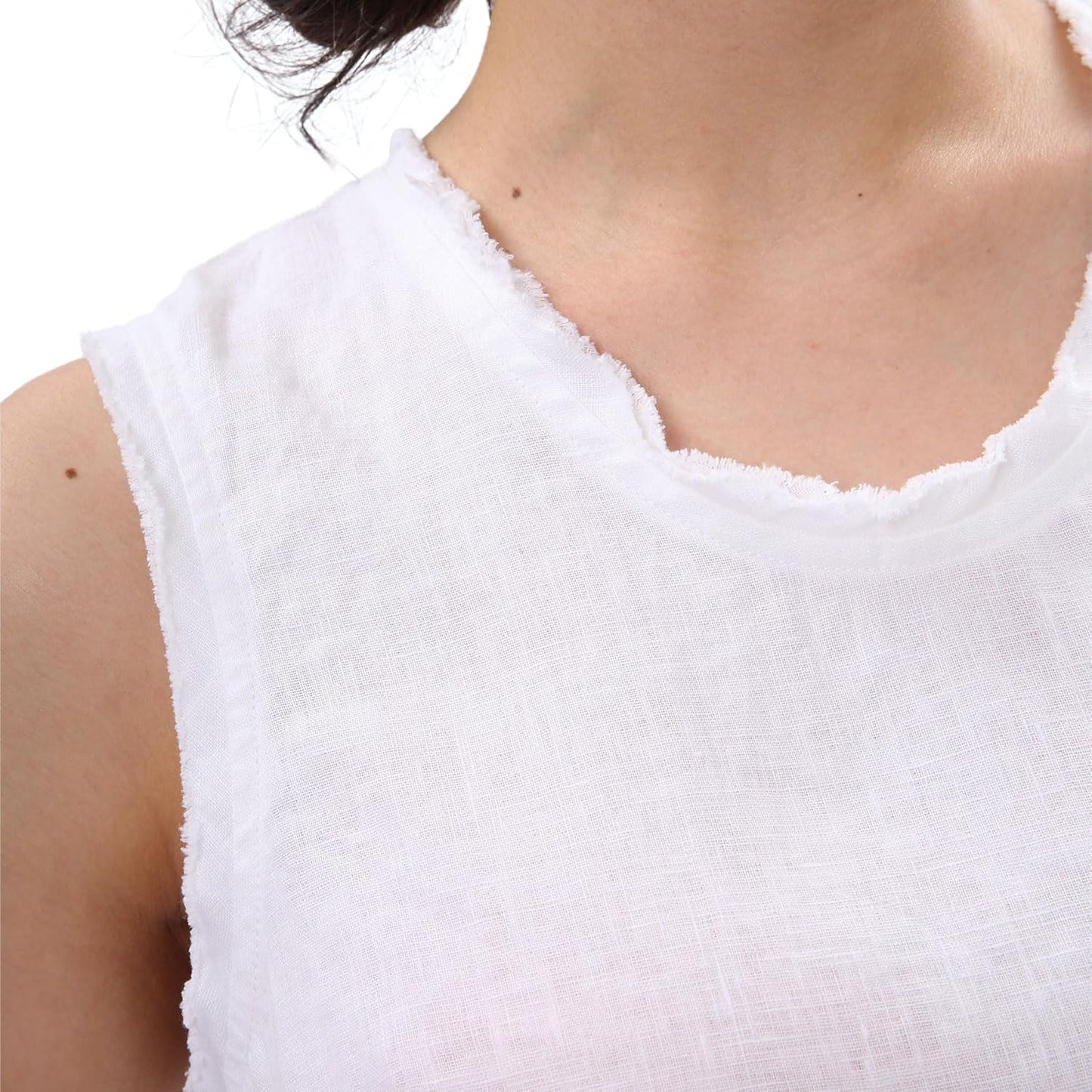 Womens 100% Linen Scoop Neck Sleeveless Tank Tops