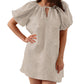 Women’s Pure Linen Puff Sleeve V Neck Mini Dress