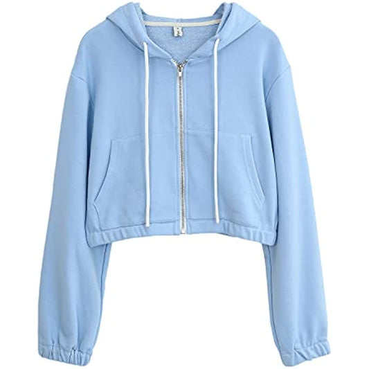 Amazhiyu Women’s Cropped Zip up Hoodie with Pockets