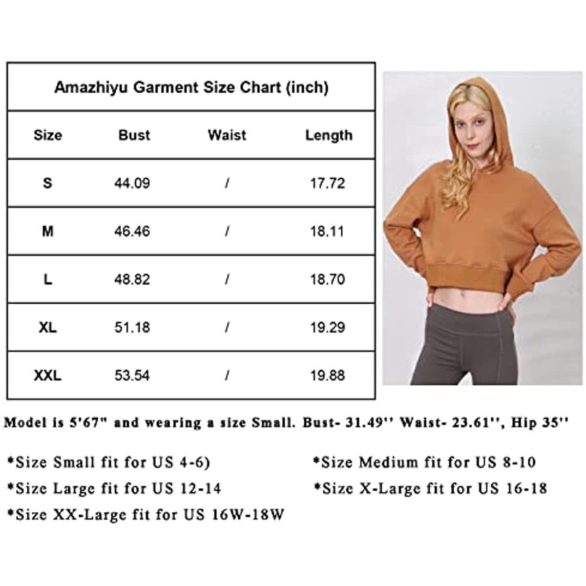 Amazhiyu Women s Cropped Hoodie with Hood Casual Long Sleeve Crop Top