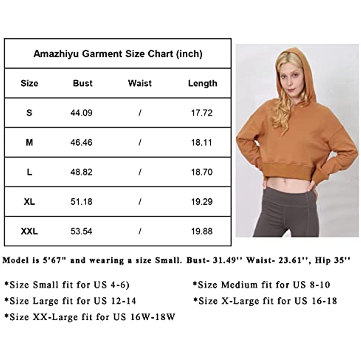 Amazhiyu Women's Cropped Hoodies Long Sleeves Fleece Crop Top Sweatshirt  with Hooded Ash, Small at  Women's Clothing store