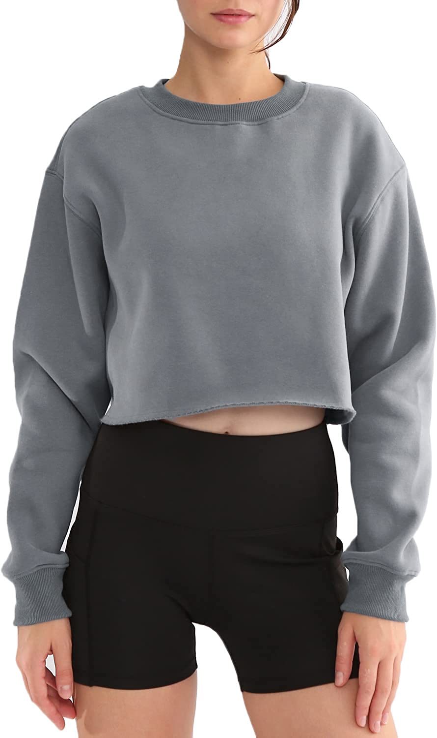 Women Casual Loose Crop Long Sleeve Sweatshirts, Crew Neck Crop Tops,  Women's Clothing