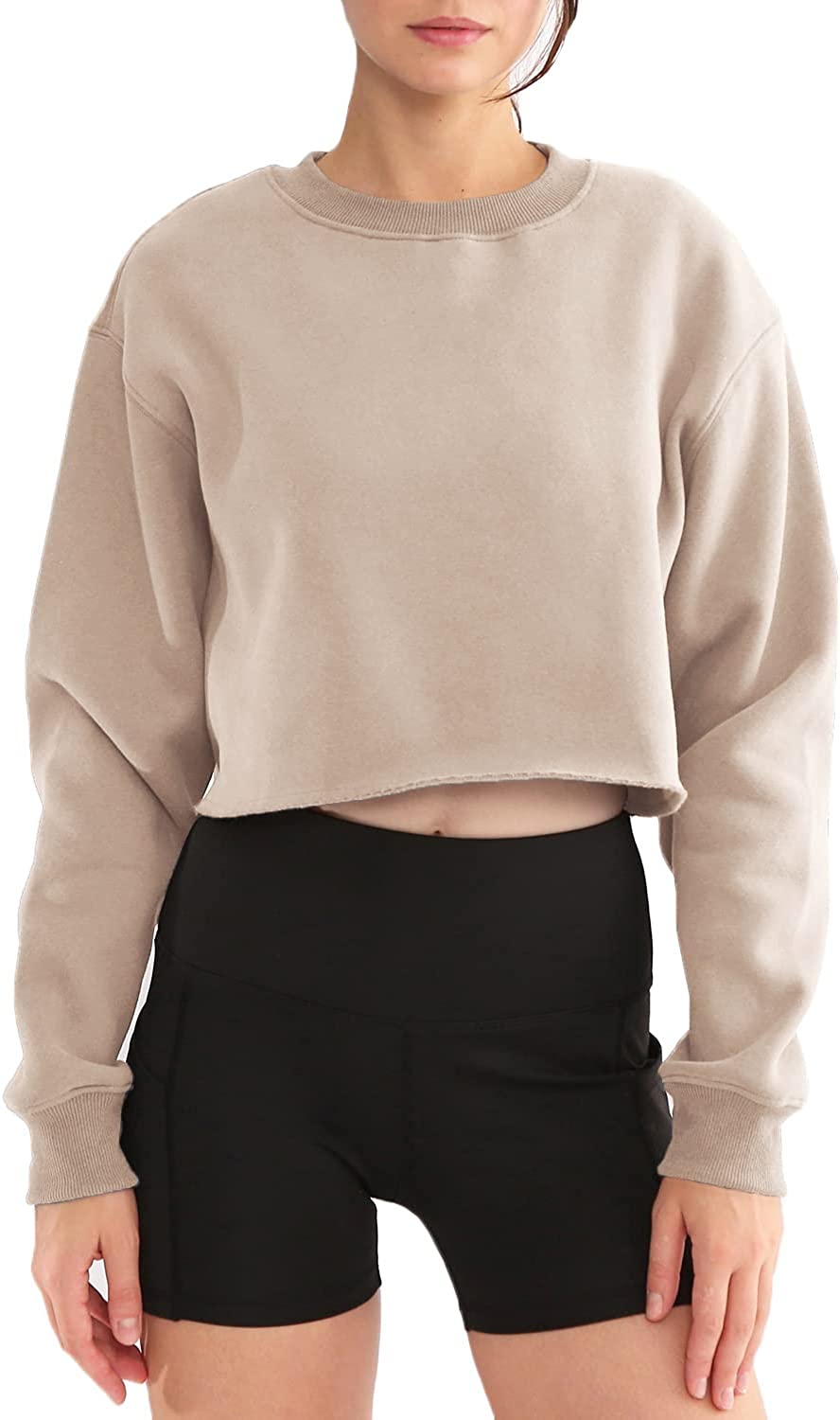 Amazhiyu Women Cropped Sweatshirt Long Sleeves Pullover Fleece Crop Tops,  Apricot, Small : : Clothing, Shoes & Accessories