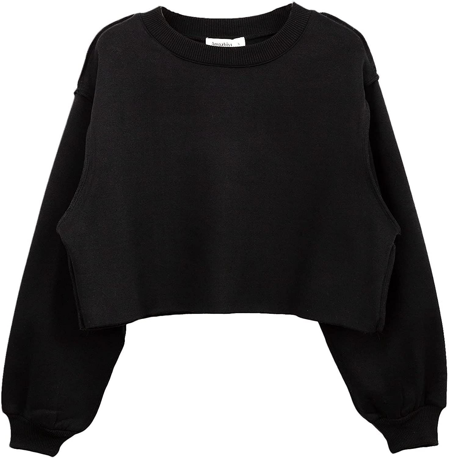 Amazhiyu Women Cropped Sweatshirt Long Sleeves Pullover Fleece Crop Tops  Apricot, Small at  Women's Clothing store