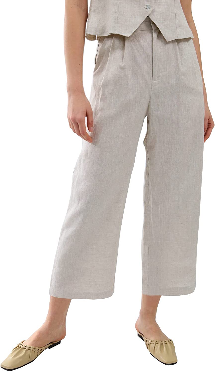 Amazhiyu Womens Pure Linen Pleated Front Ankle Pants