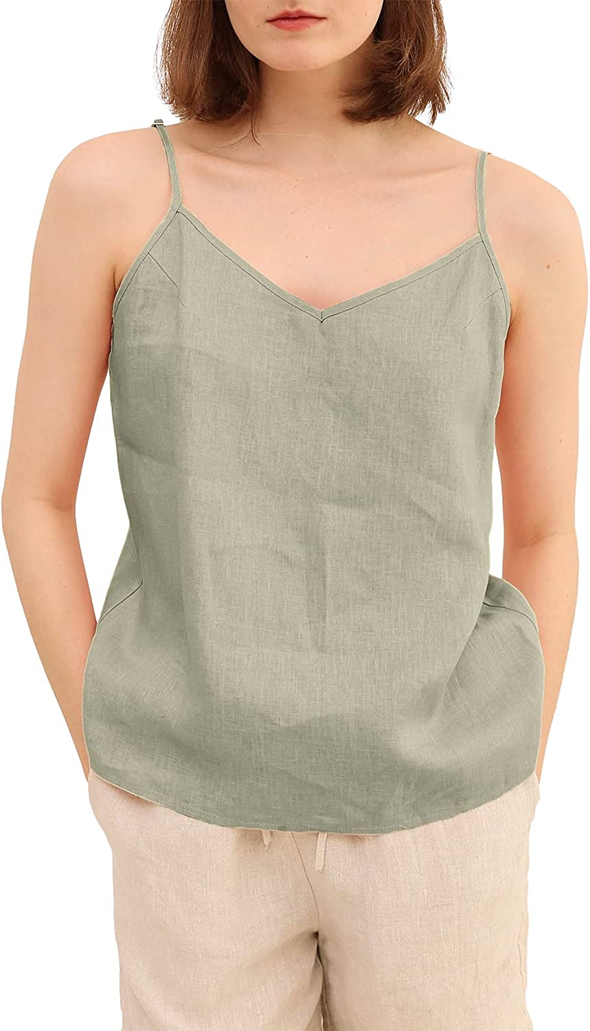 Amazhiyu Women’s Pure Linen Camisole Tank Top