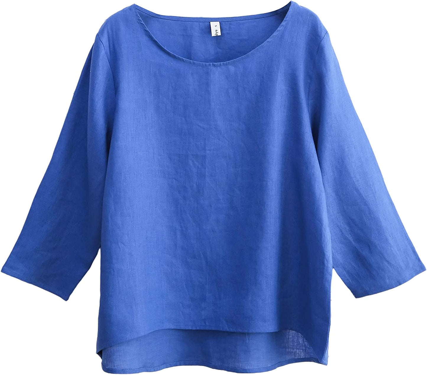 Casual Cotton Linen Tops for Womens Solid 3/4 Sleeve Summer