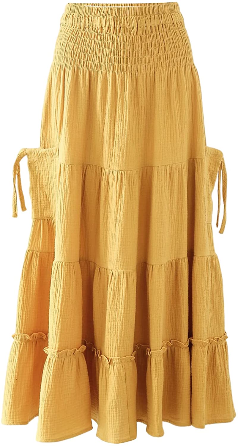 Amazhiyu Womens Maxi Boho Skirt Summer Flowy Renaissance Skirt